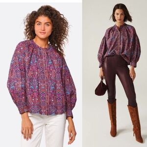 NWT ba&sh Ulysse Floral Blouse Rose Pink Boho Cotton Size M